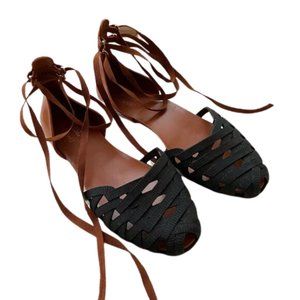 Melissa Jean + JASON WU Lace Up Strappy Sandals Flats Black Brown Sz 7